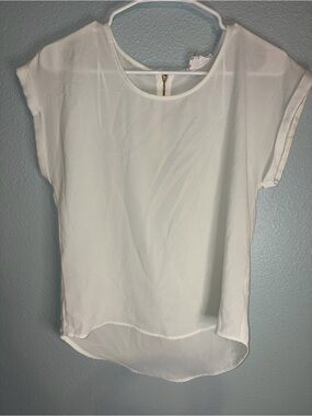Pink Rose White Short-Sleeve Chiffon Blouse